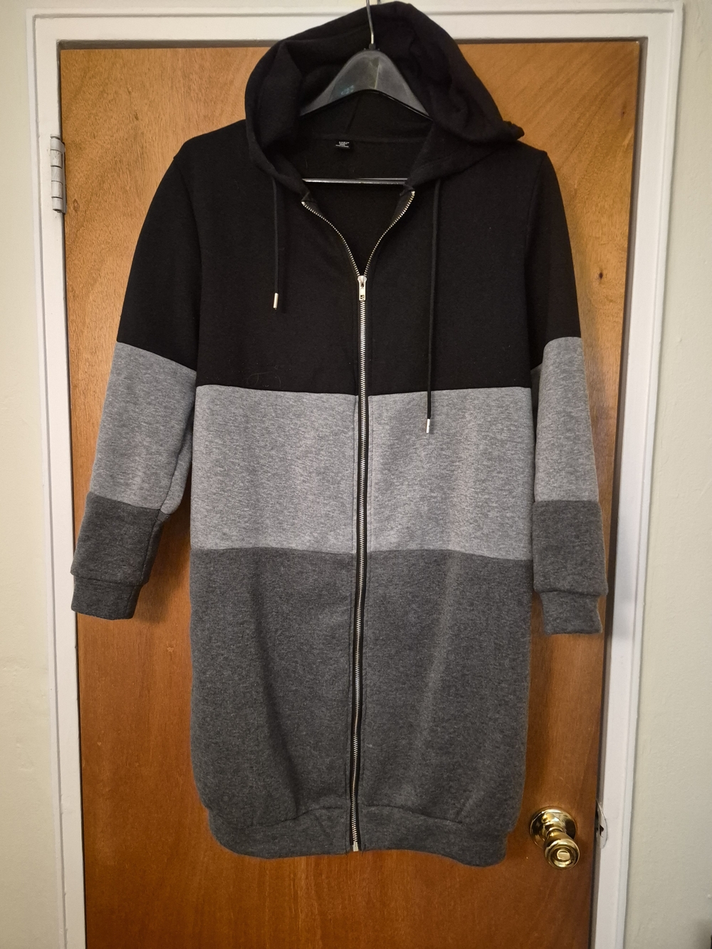 Colorblock Long Zip Hoodie - Black & Gray Shein Curve Sz 0XL
